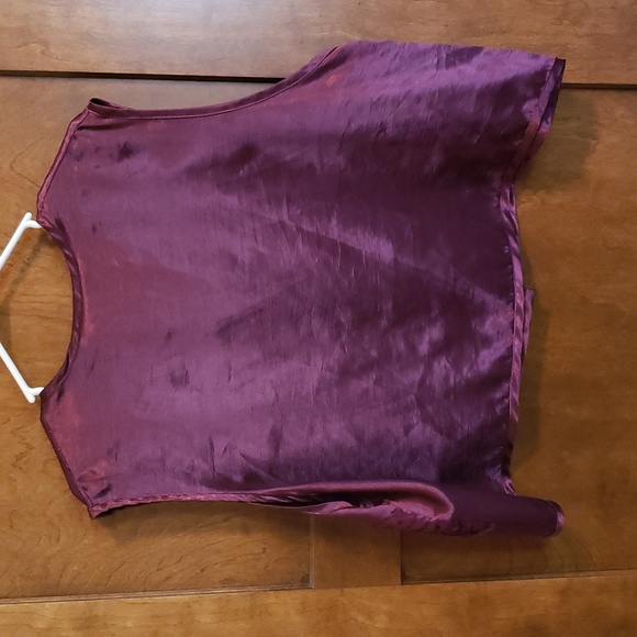 Maroon satin top with burnt velvet panels and button loop closure. - Picture 3 of 3